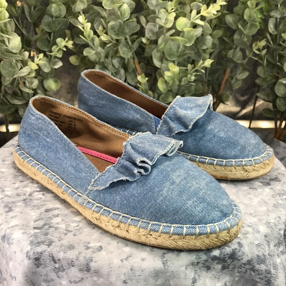 Wonder Nation Blue Jean Ruffle Top Espadrille Flats Girls 3 💙Gently Pre-Loved💙
